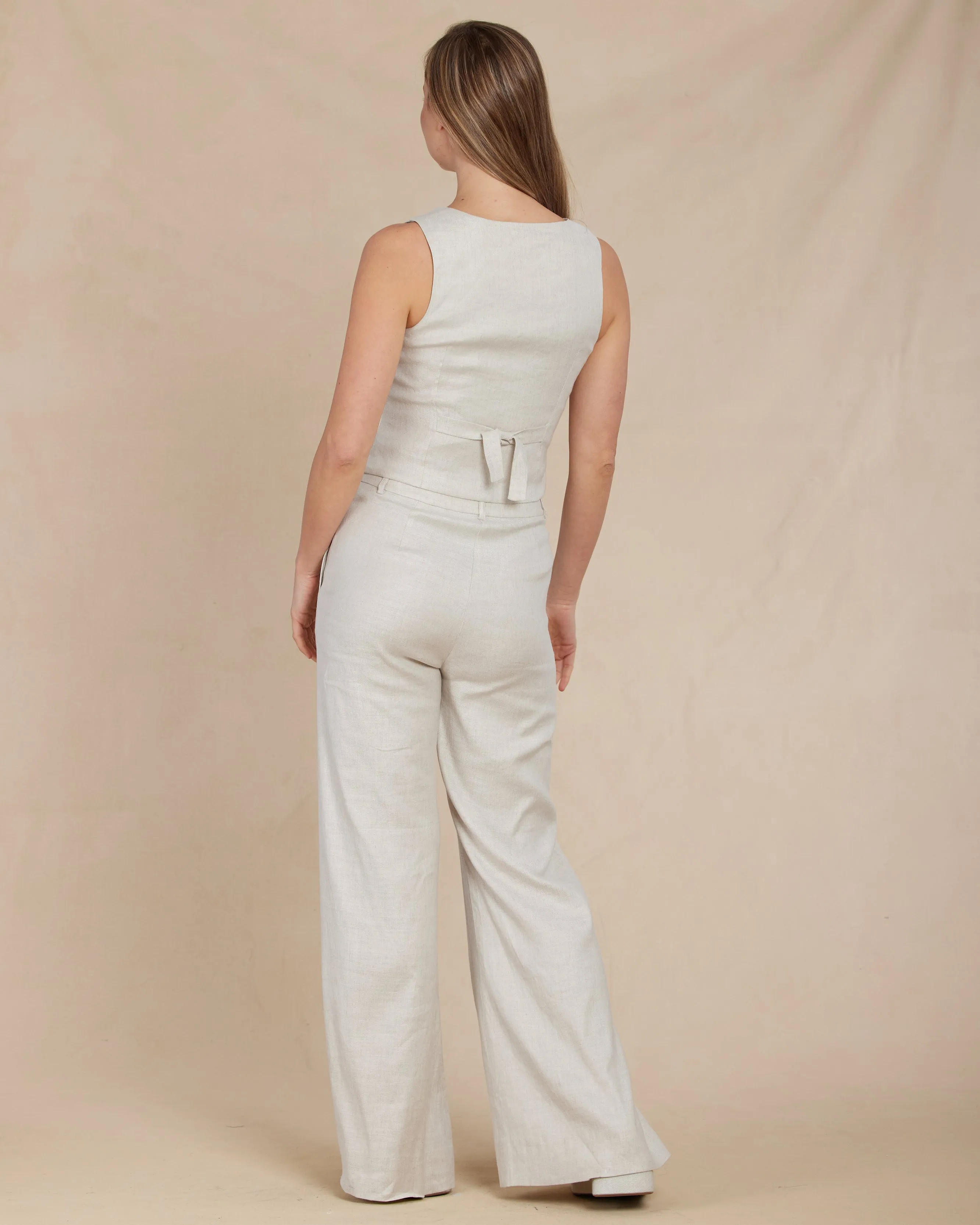 Sofia Linen Twill Wide Leg Pants - Naturale