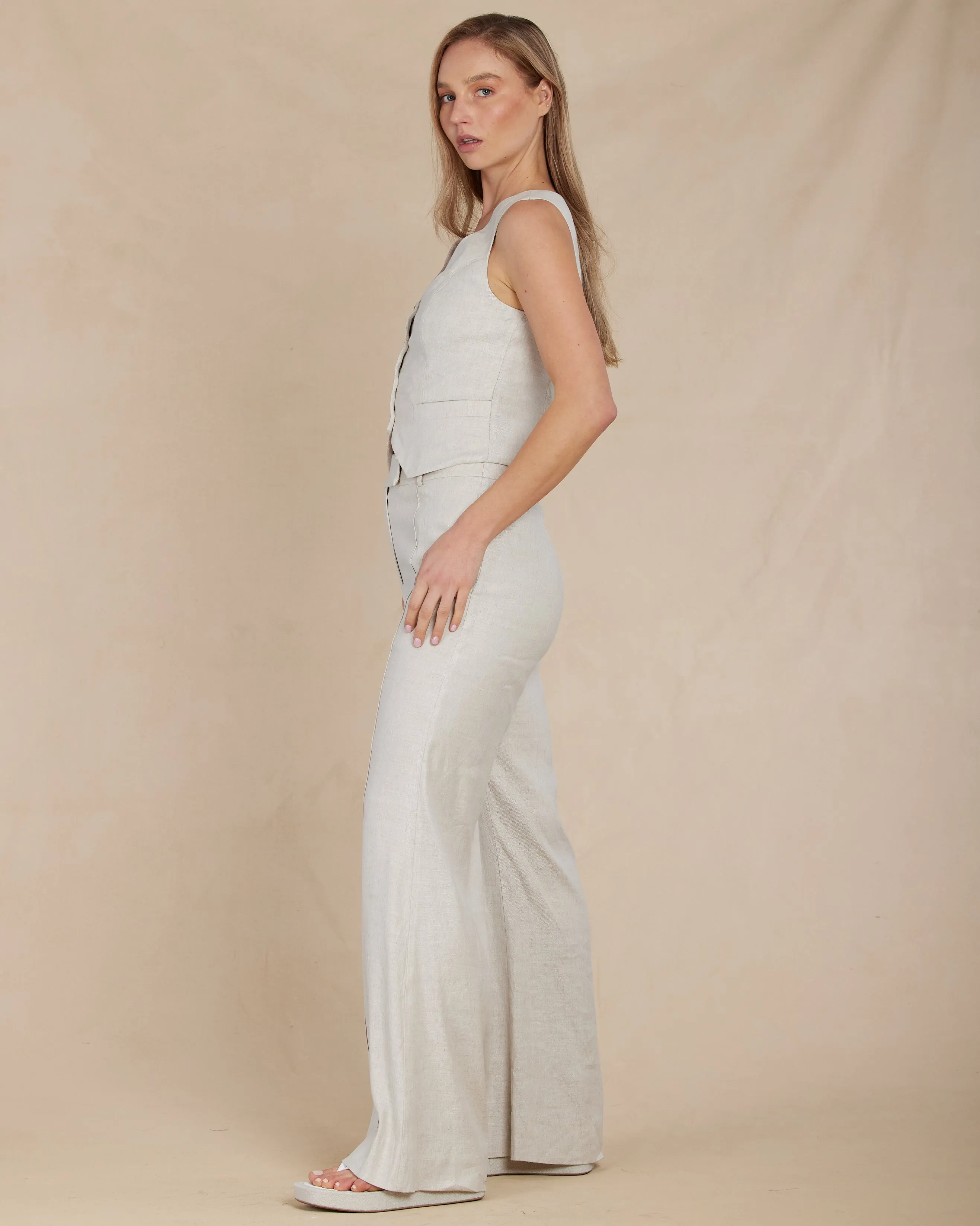 Sofia Linen Twill Wide Leg Pants - Naturale