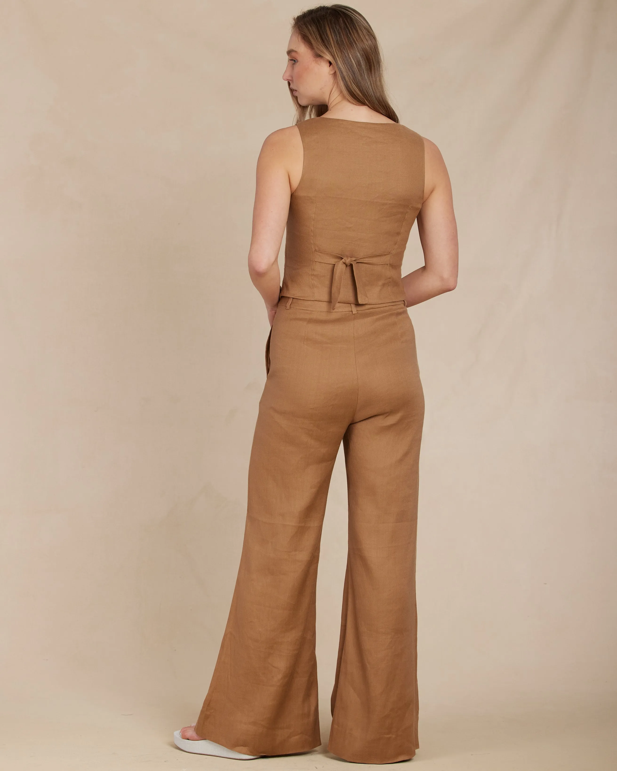 Sofia Linen Twill Wide Leg Pants - Sienna