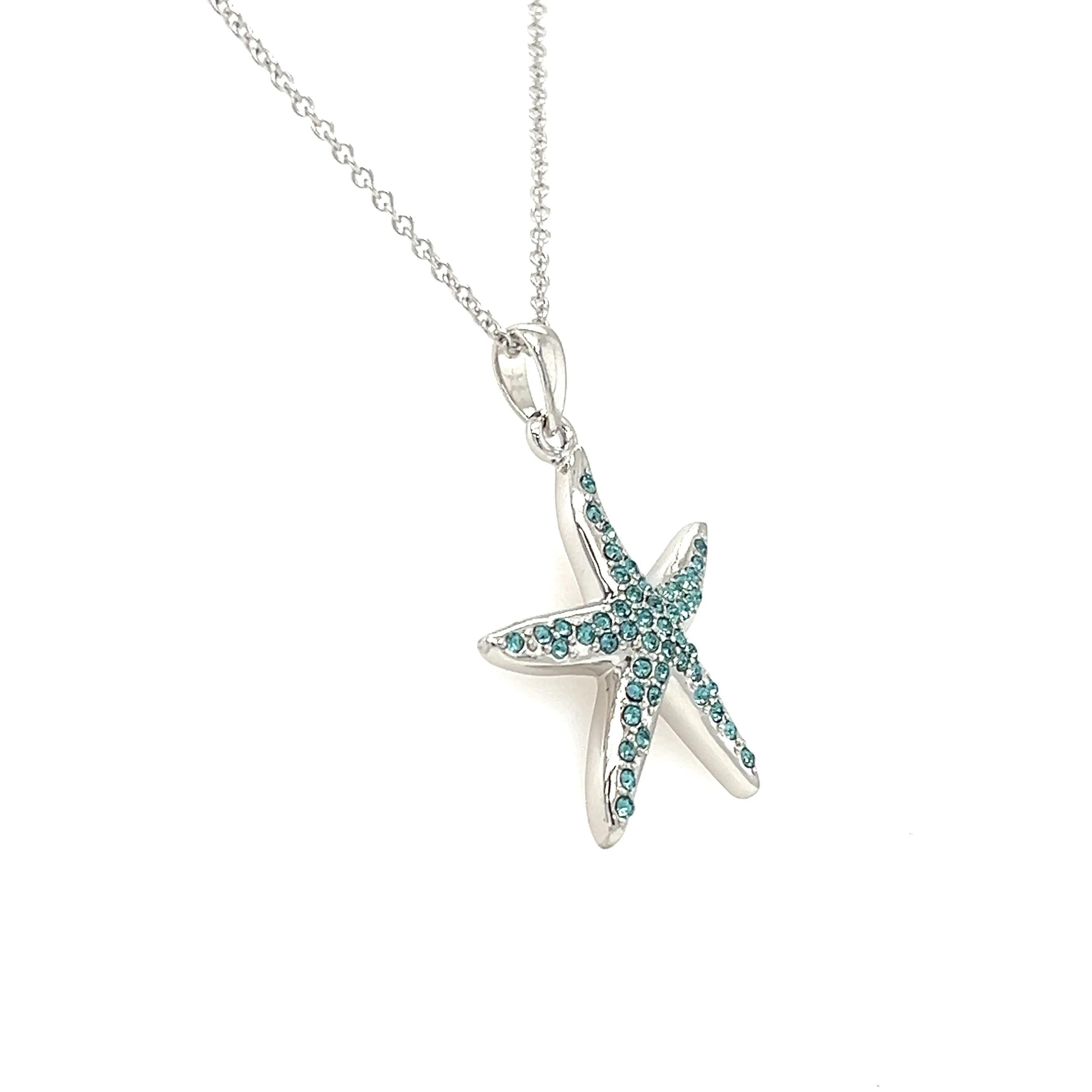 Starfish Necklace with Aquamarine Crystals in Sterling Silver