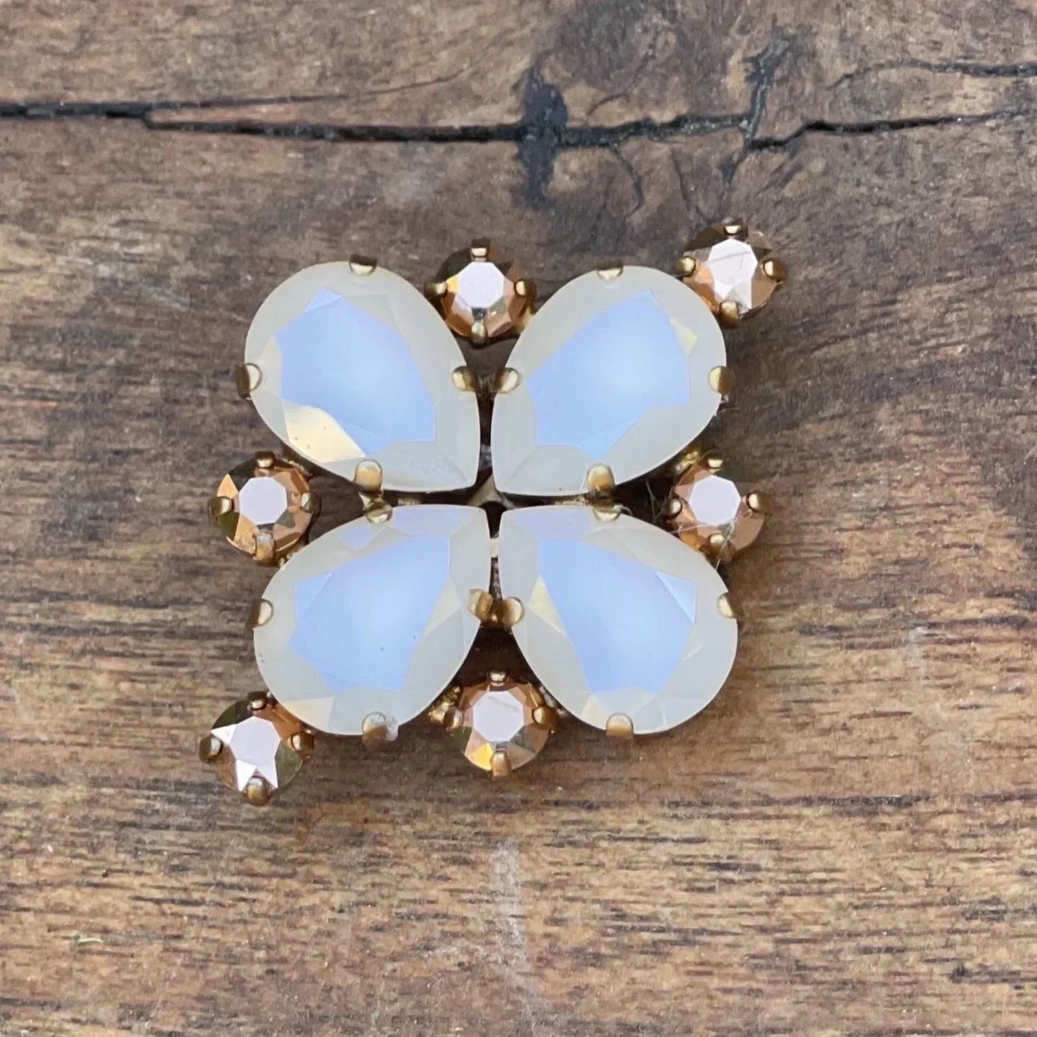 Starflower Crystal Stock Pin - White Opal & Metallic Rose Gold