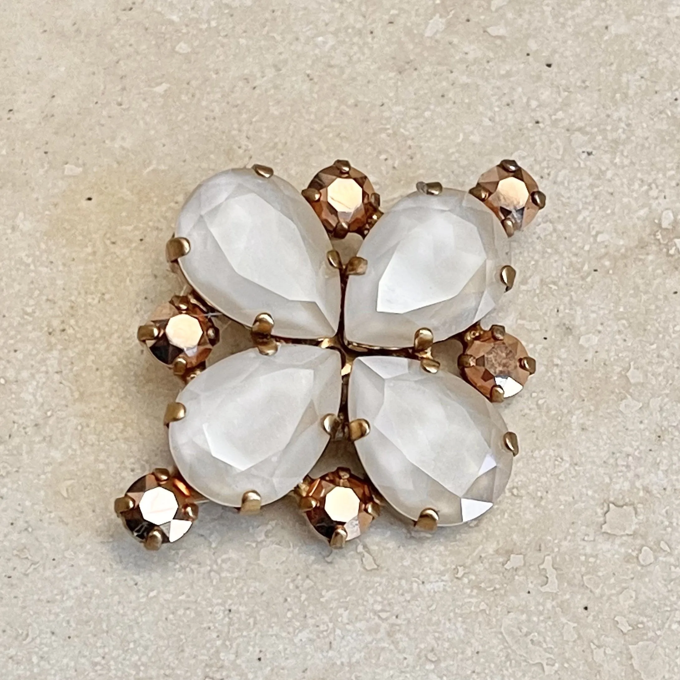 Starflower Crystal Stock Pin - White Opal & Metallic Rose Gold