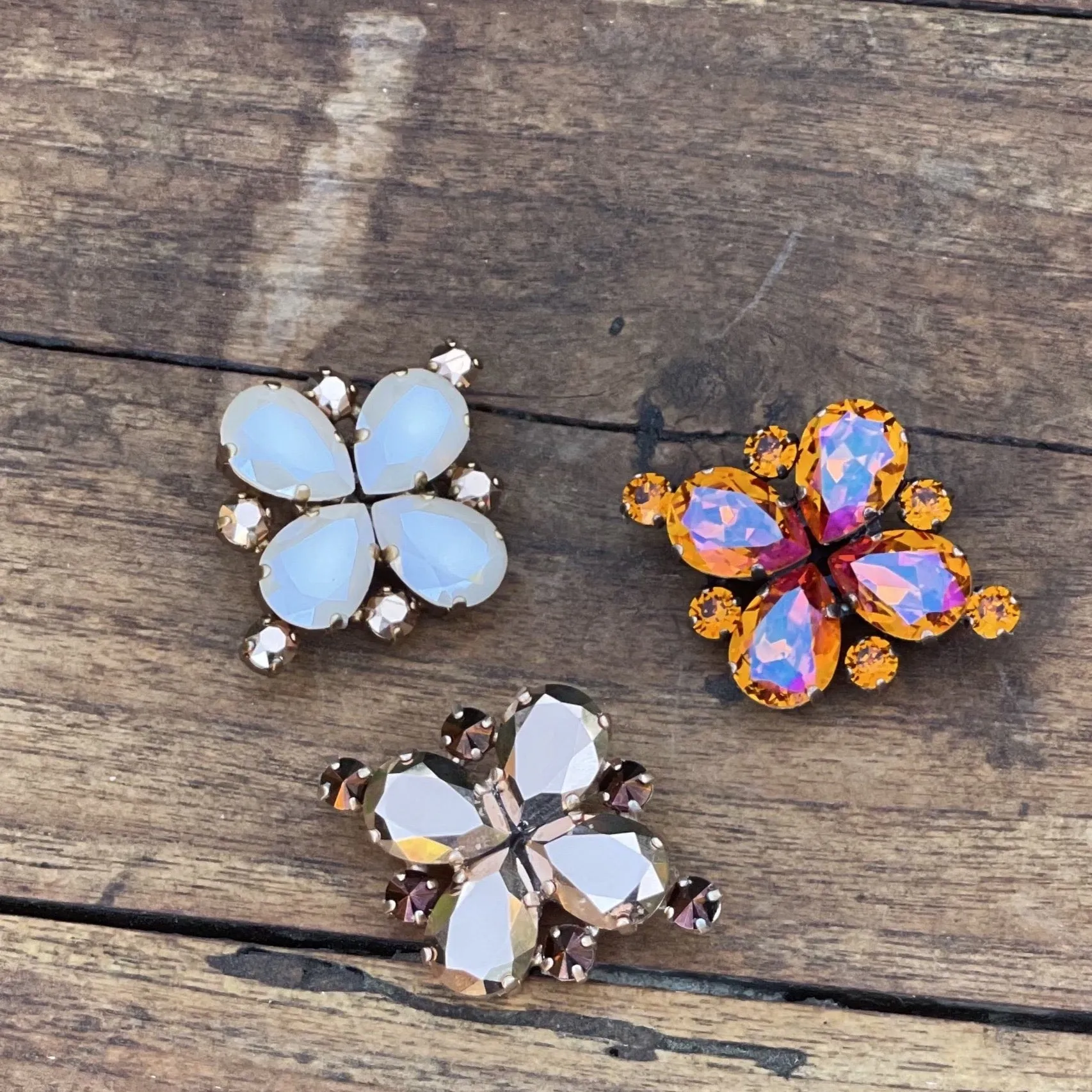 Starflower Crystal Stock Pin - White Opal & Metallic Rose Gold