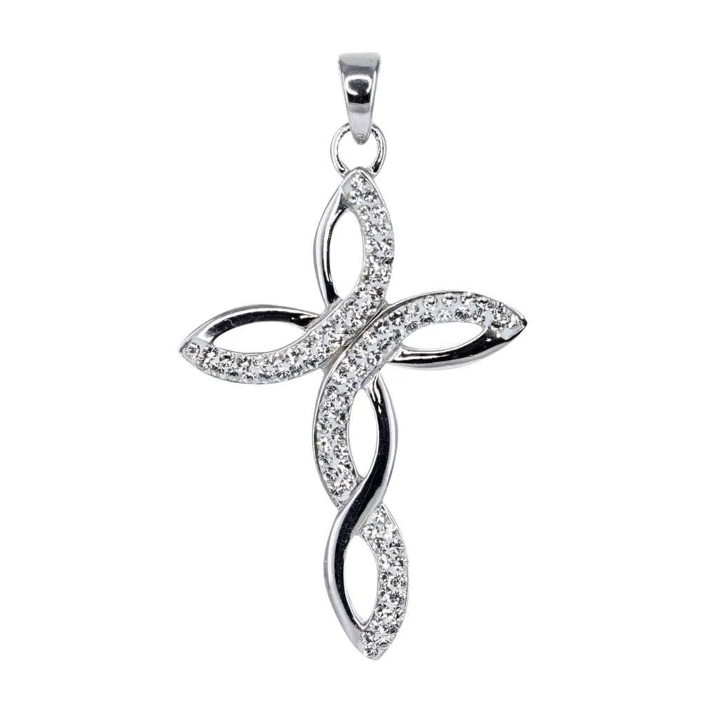 Swarovski Crystal Braided Cross Pendant in Sterling Silver