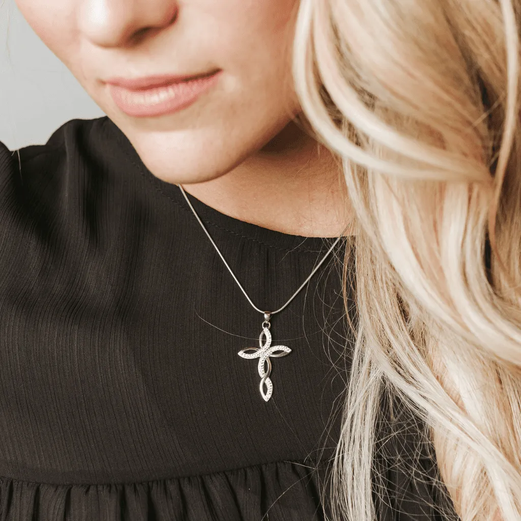 Swarovski Crystal Braided Cross Pendant in Sterling Silver