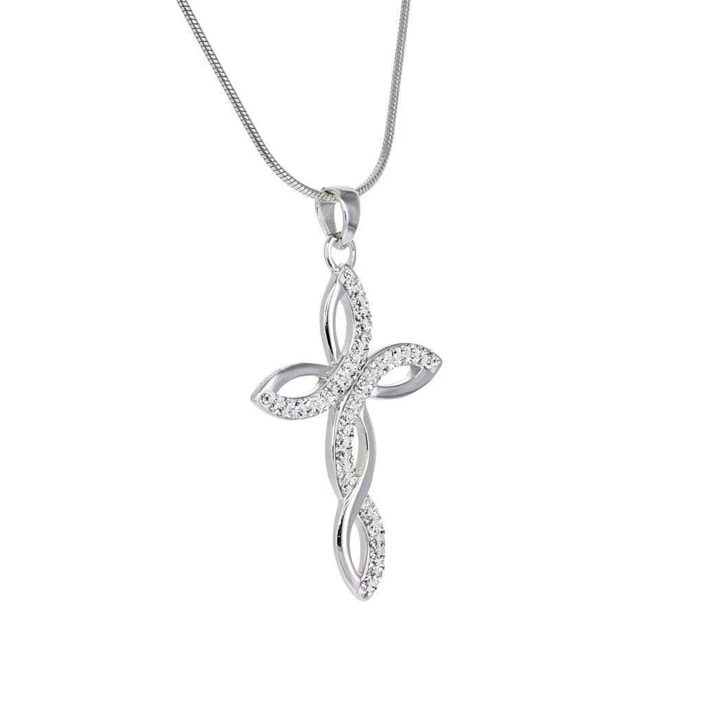 Swarovski Crystal Braided Cross Pendant in Sterling Silver