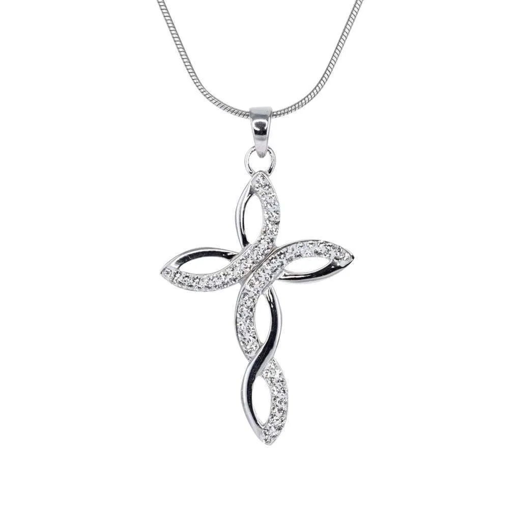 Swarovski Crystal Braided Cross Pendant in Sterling Silver