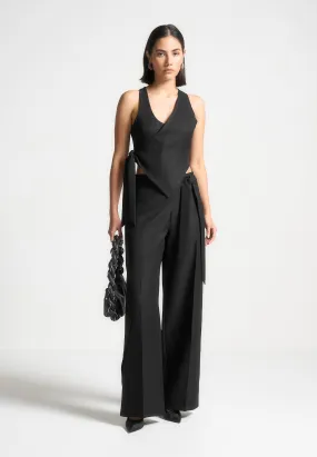 Tailored Wrap Trousers with Tie - Black