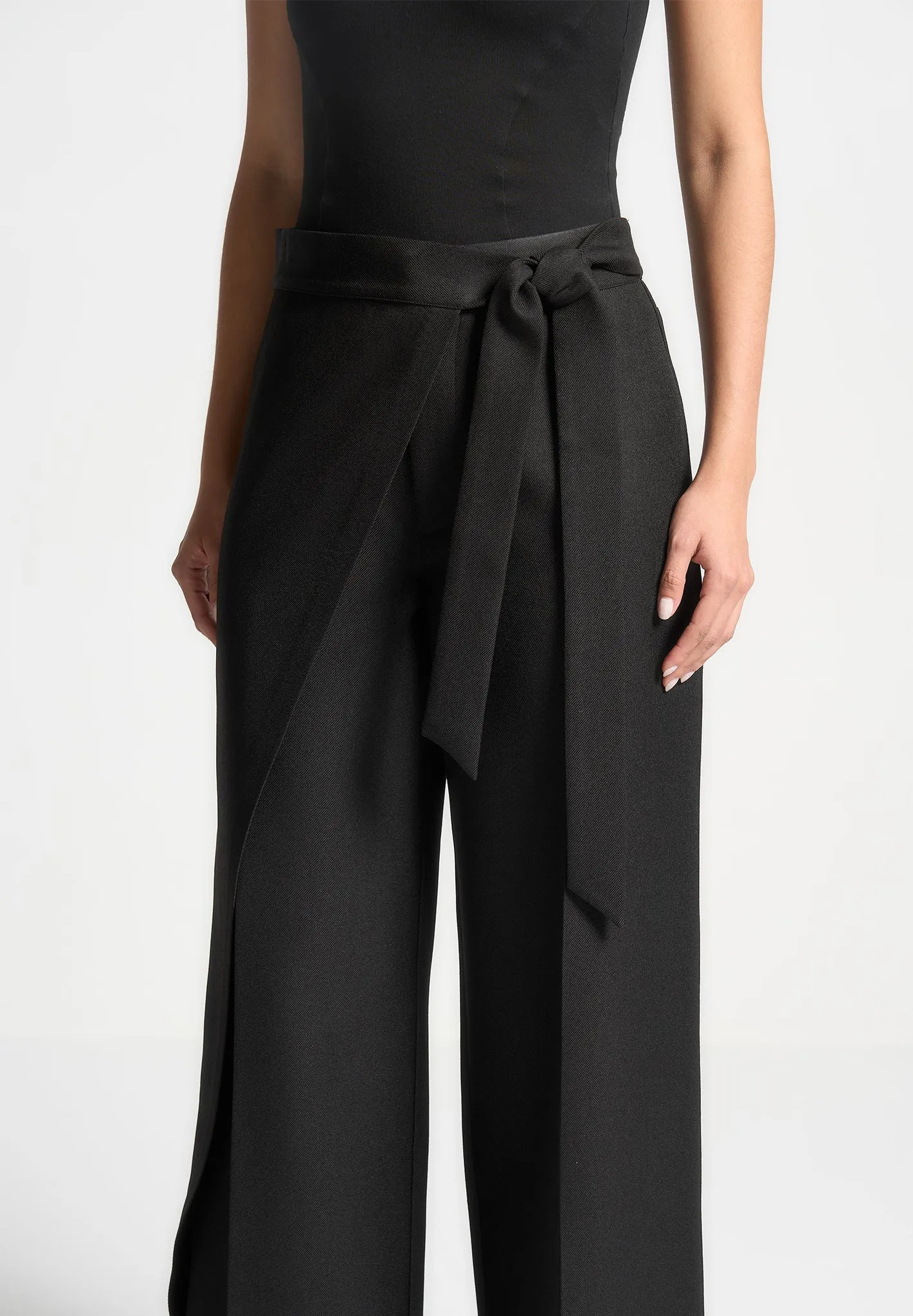 Tailored Wrap Trousers with Tie - Black