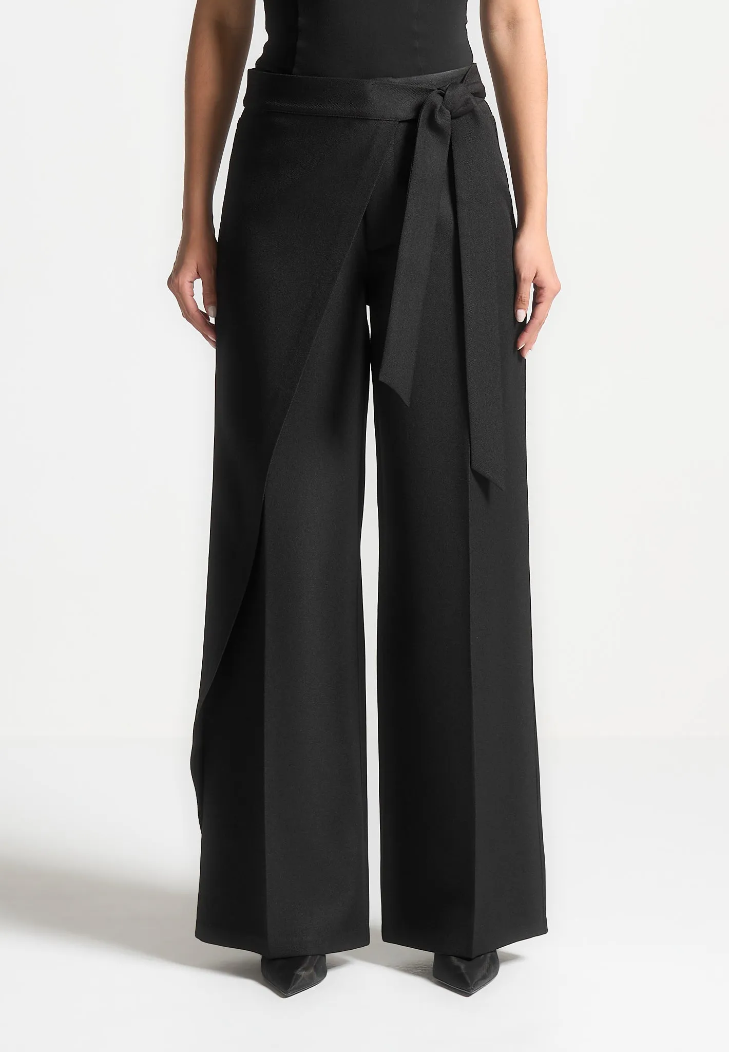 Tailored Wrap Trousers with Tie - Black