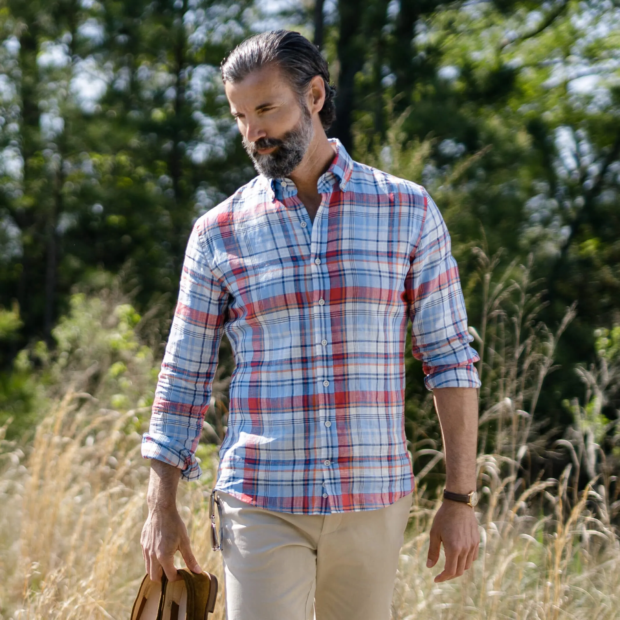 The Blue Petersham Plaid Linen Custom Shirt