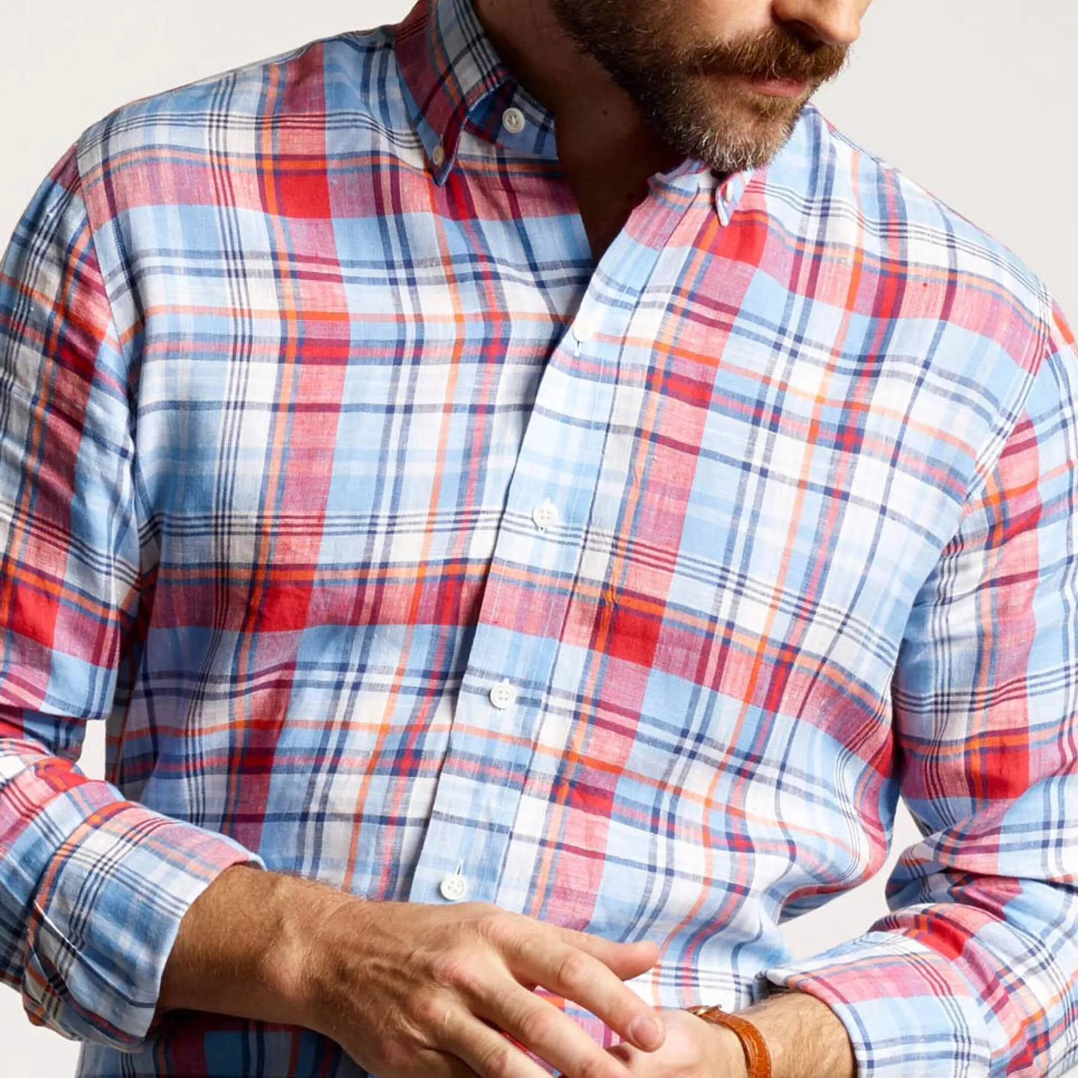 The Blue Petersham Plaid Linen Custom Shirt