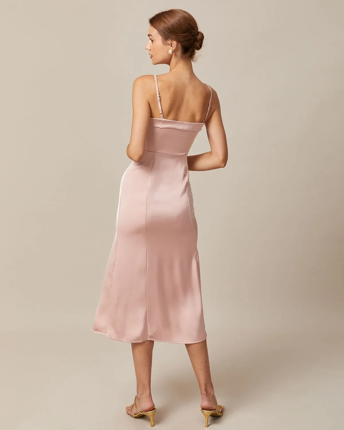 The Pink Bodycon Satin Cami Midi Dress