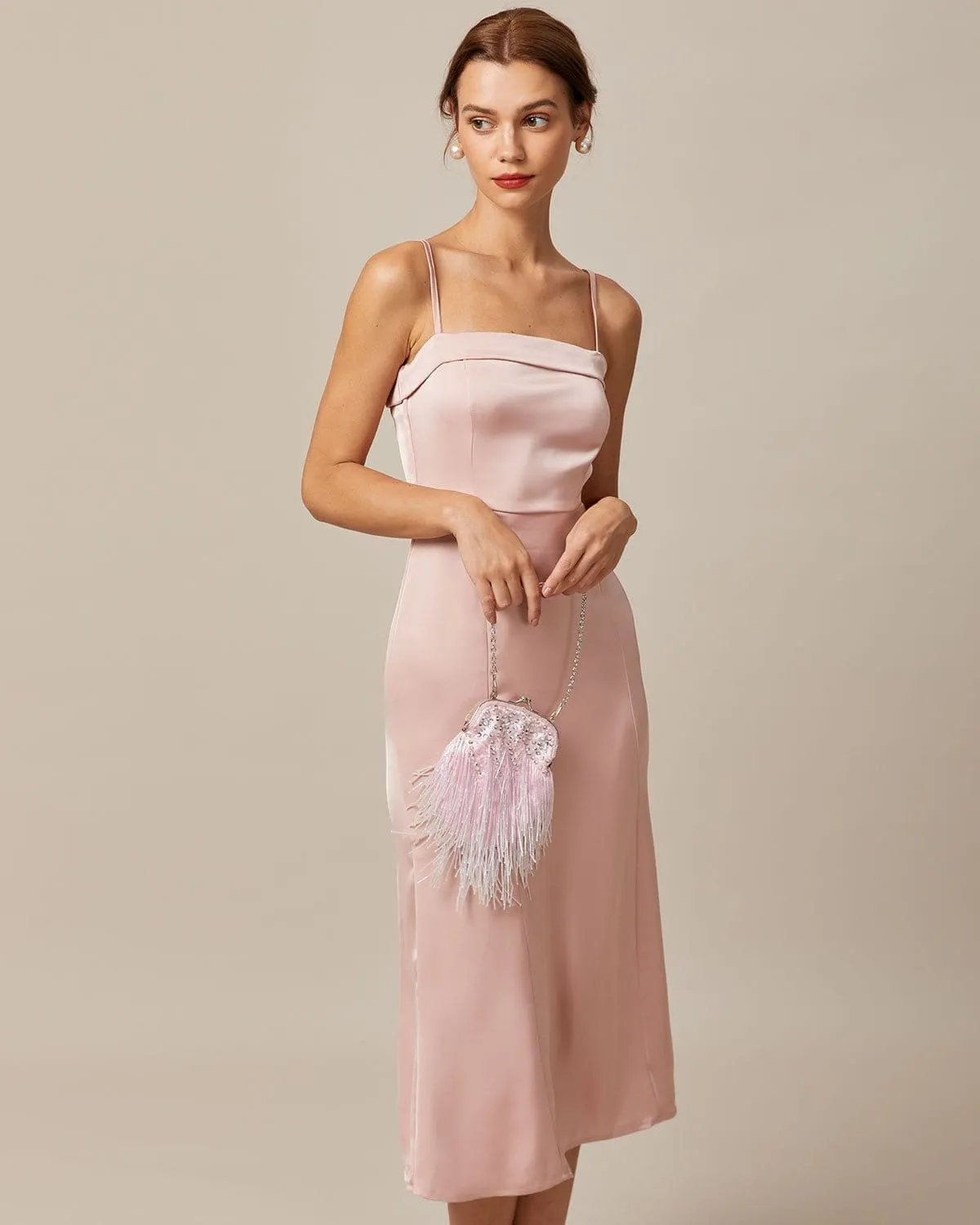 The Pink Bodycon Satin Cami Midi Dress