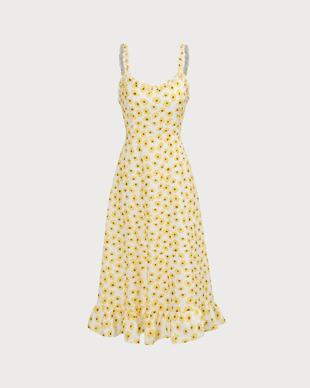 The Yellow Daisy Ruffle Slip Midi Dress