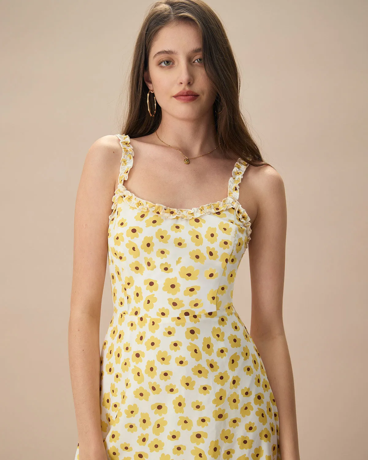 The Yellow Daisy Ruffle Slip Midi Dress