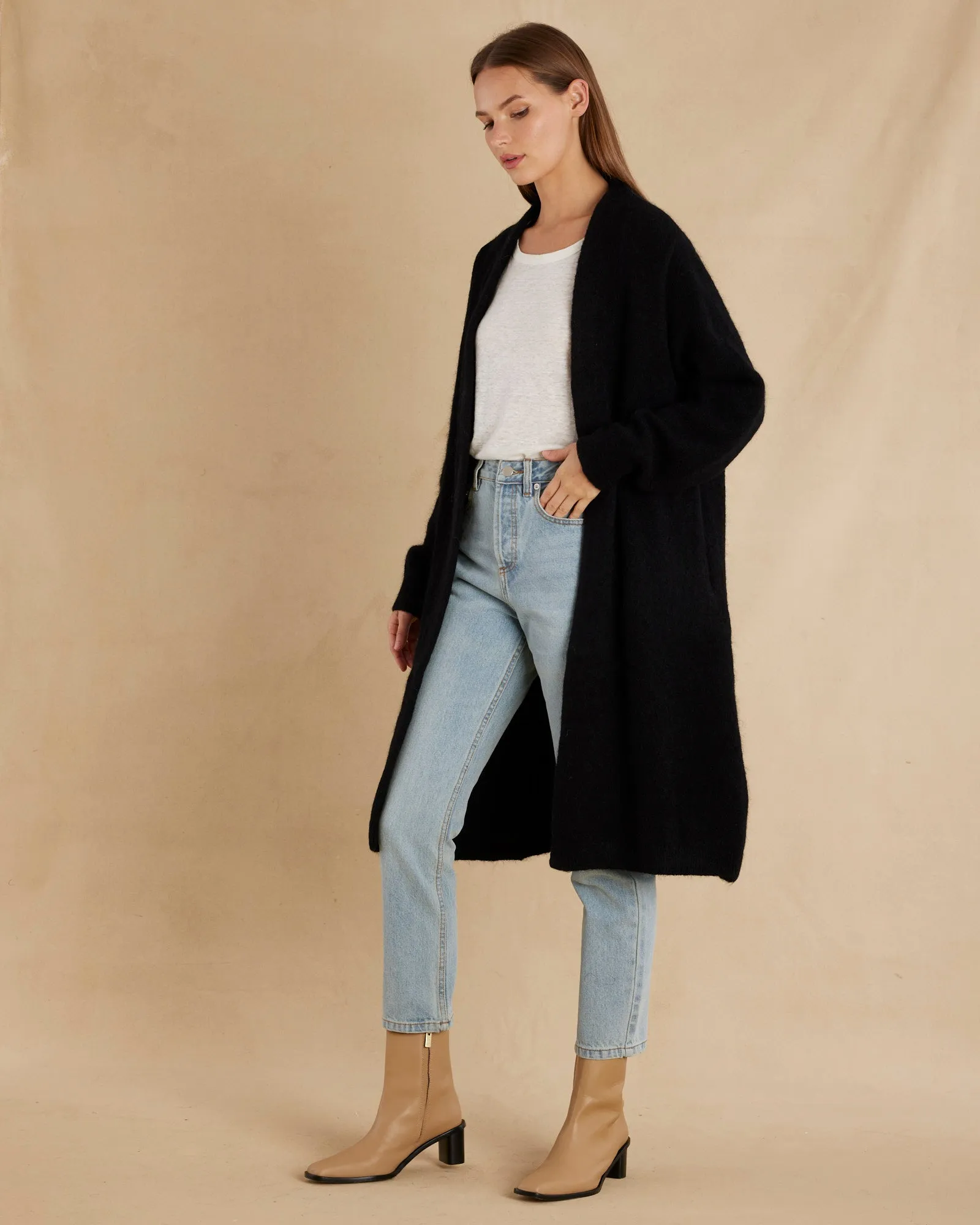 Thea Long Alpaca Cardigan - Black