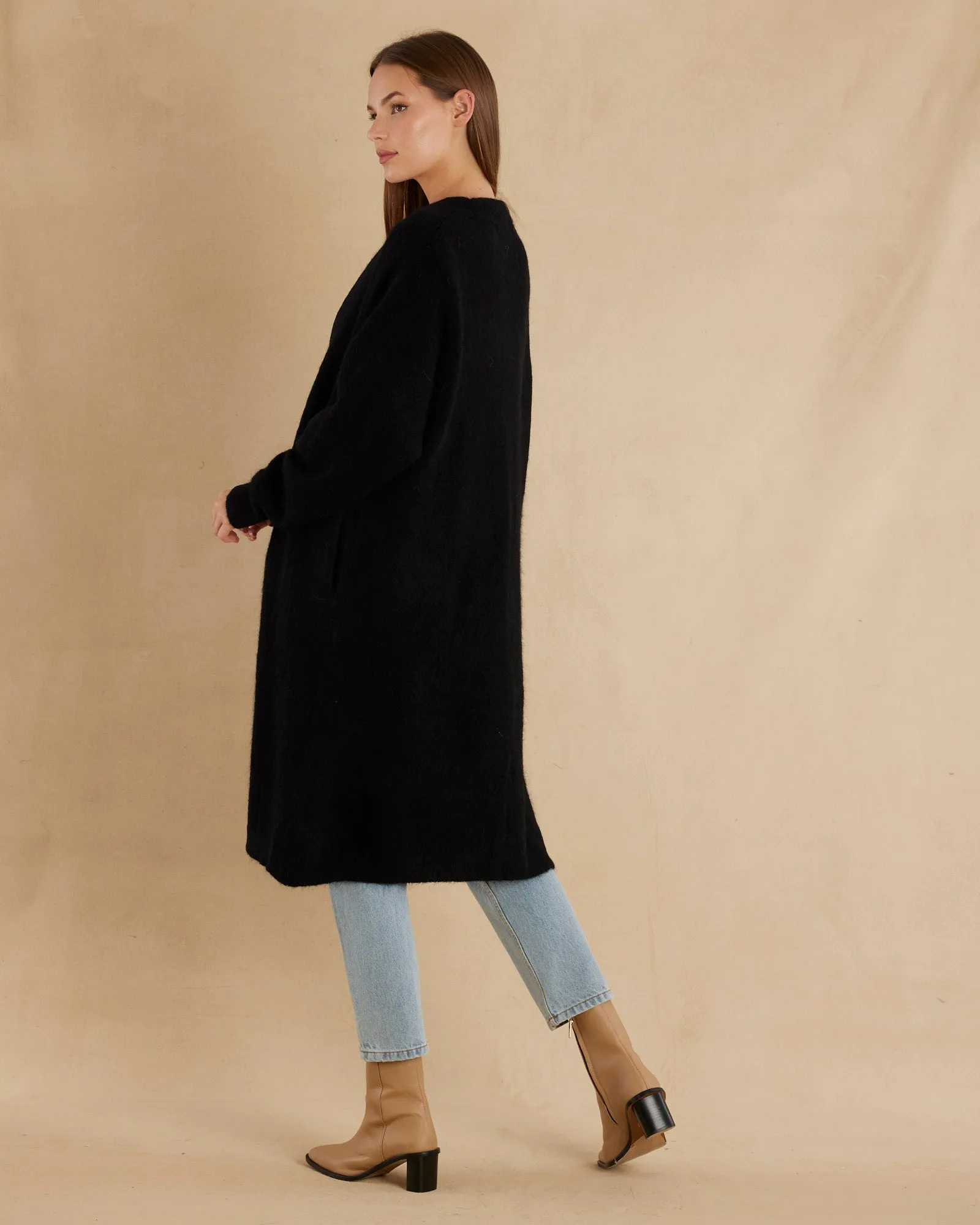 Thea Long Alpaca Cardigan - Black