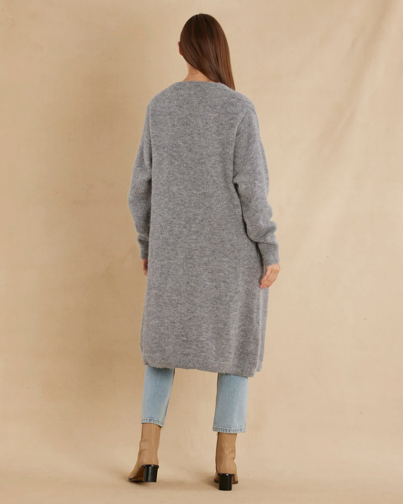 Thea Long Alpaca Cardigan - Grey