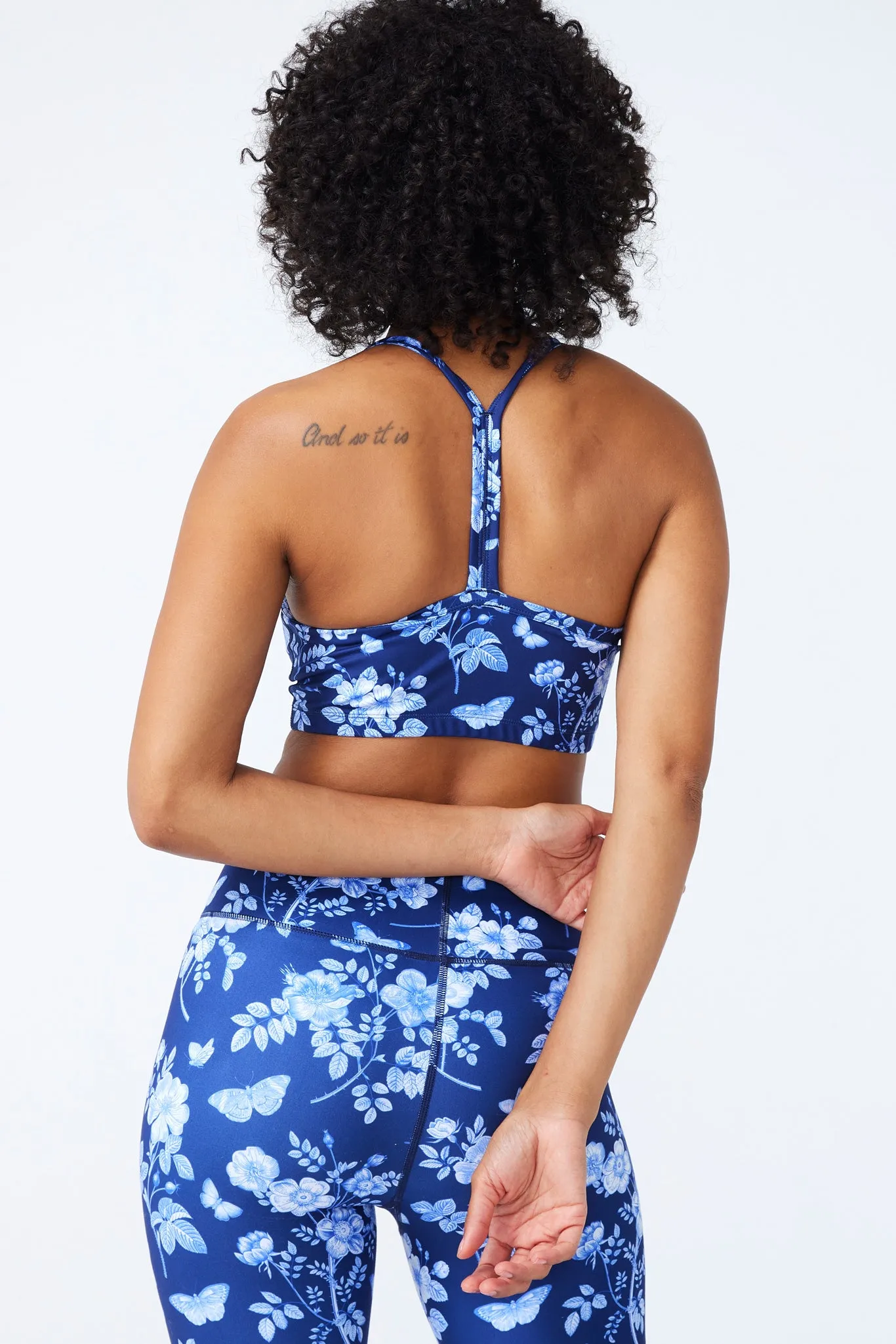 TLC Printed Y-Back Bralette in Navy Fine China