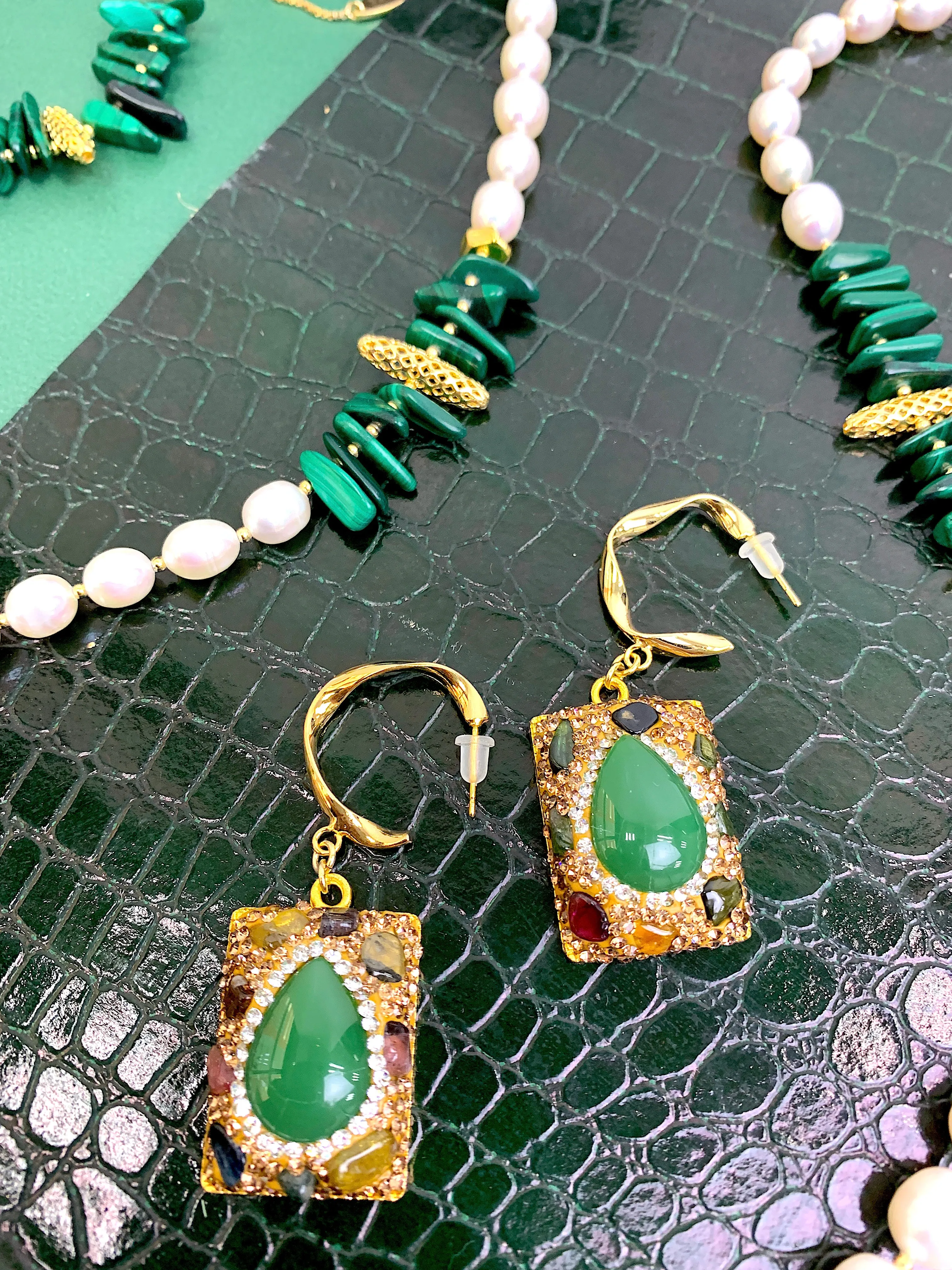 Tourmaline With Green Jade Hook Earrings HE018