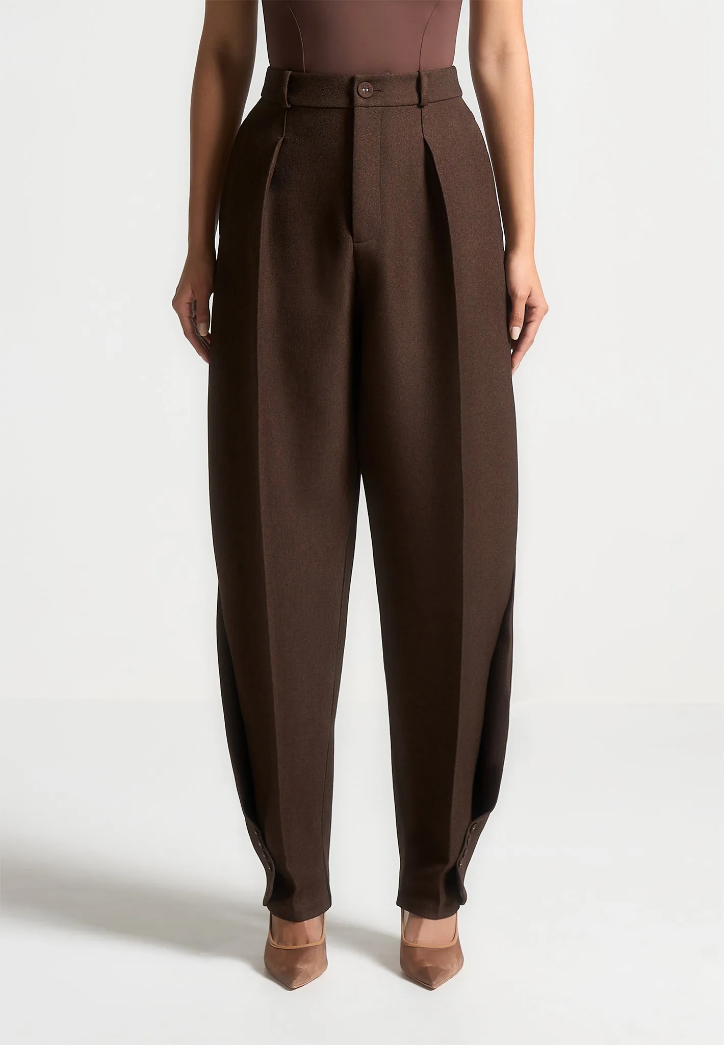 Twist Leg Tailored Trousers - Brown