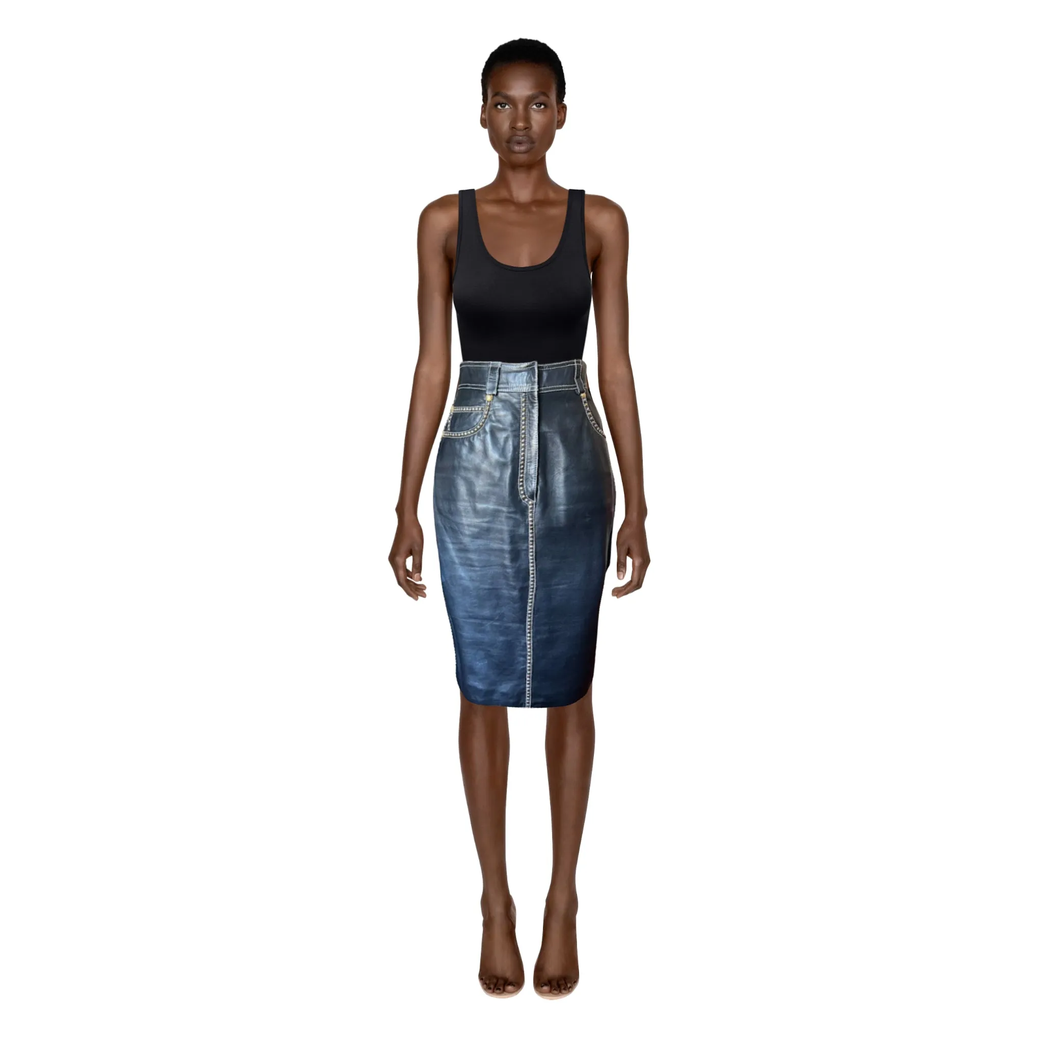 VERSACE Leather Midi Skirt | Size 38