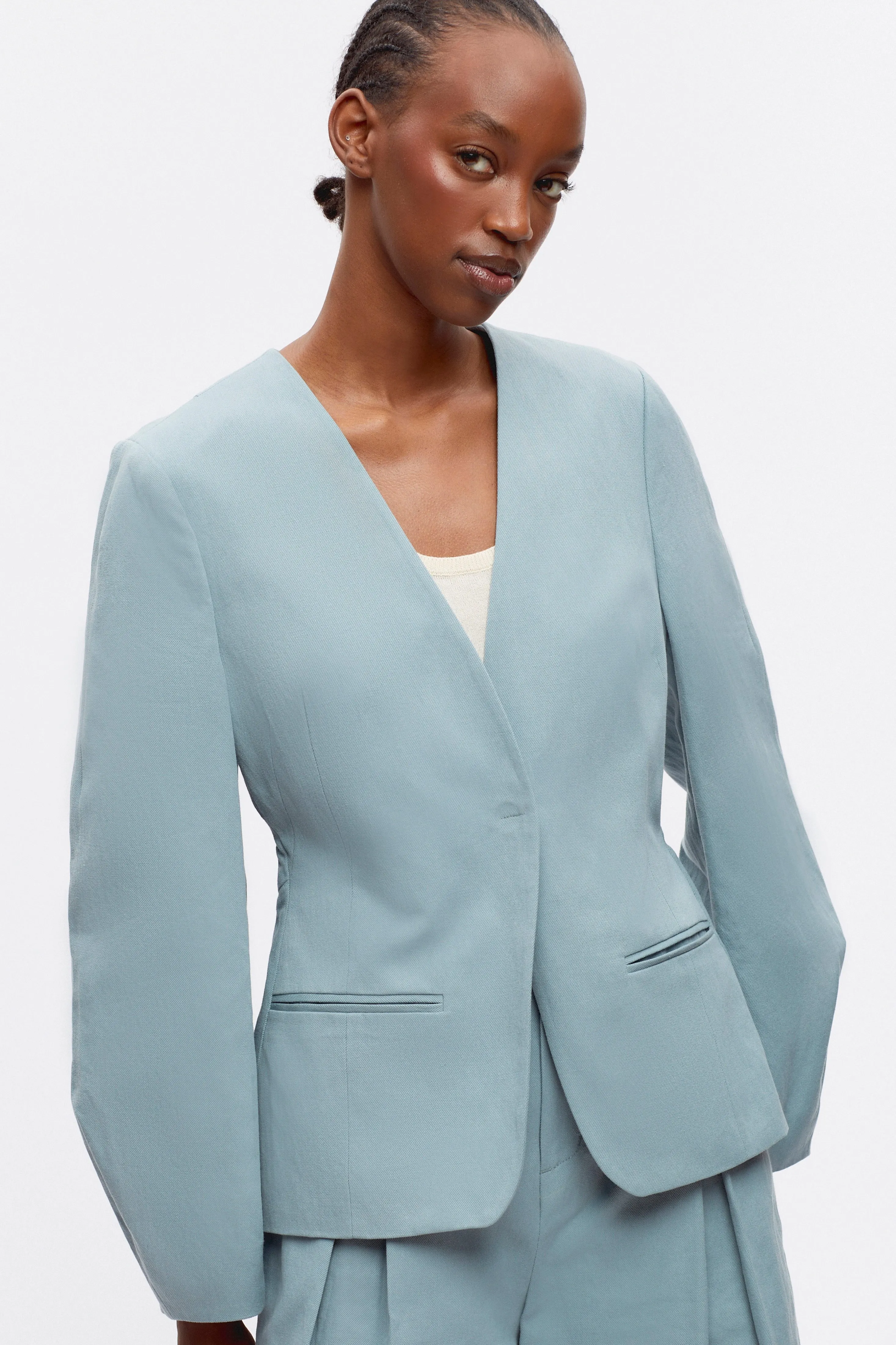 Women's Linen Scarab Blazer in Mirage